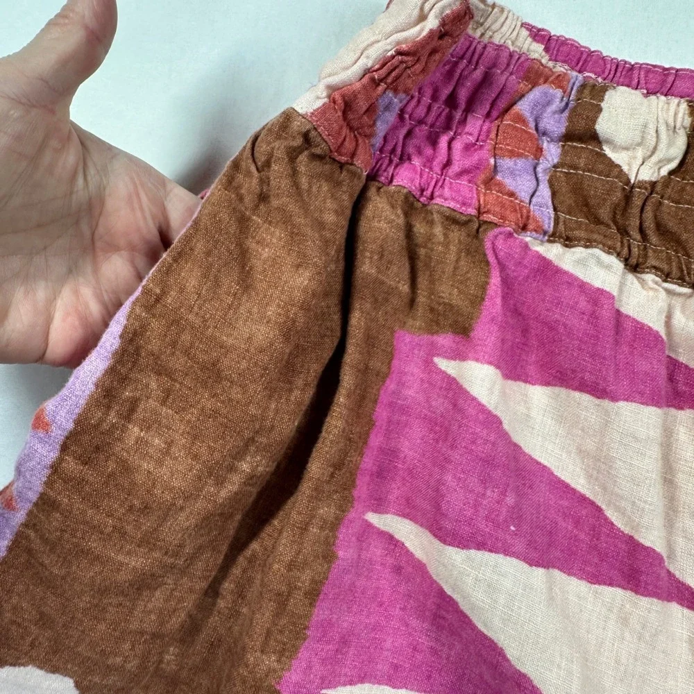 Anthropologie Somerset Shorts Womens M Pink Brown Linen Blend Geometric Print